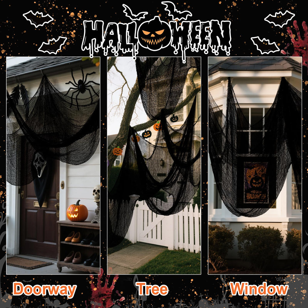 Land Guard Halloween Creepy Cloth Black 200 × 40 Inch Gauze Fabic | Gothic Halloween Decorations for Indoor Outdoor Haunted House Party, Easy to Hang, Cut at Will, Photo Backdrop