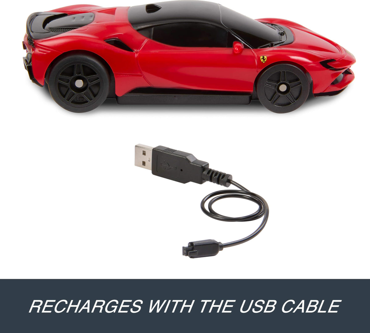 Hot Wheels RC Ferrari SF90 Stradale Assetto Fiorano, Toy Car | Remote-Control 1:64 Scale Toy Car Recharges with USB Cable, Race On and Off Track, Booster Button for Speed
