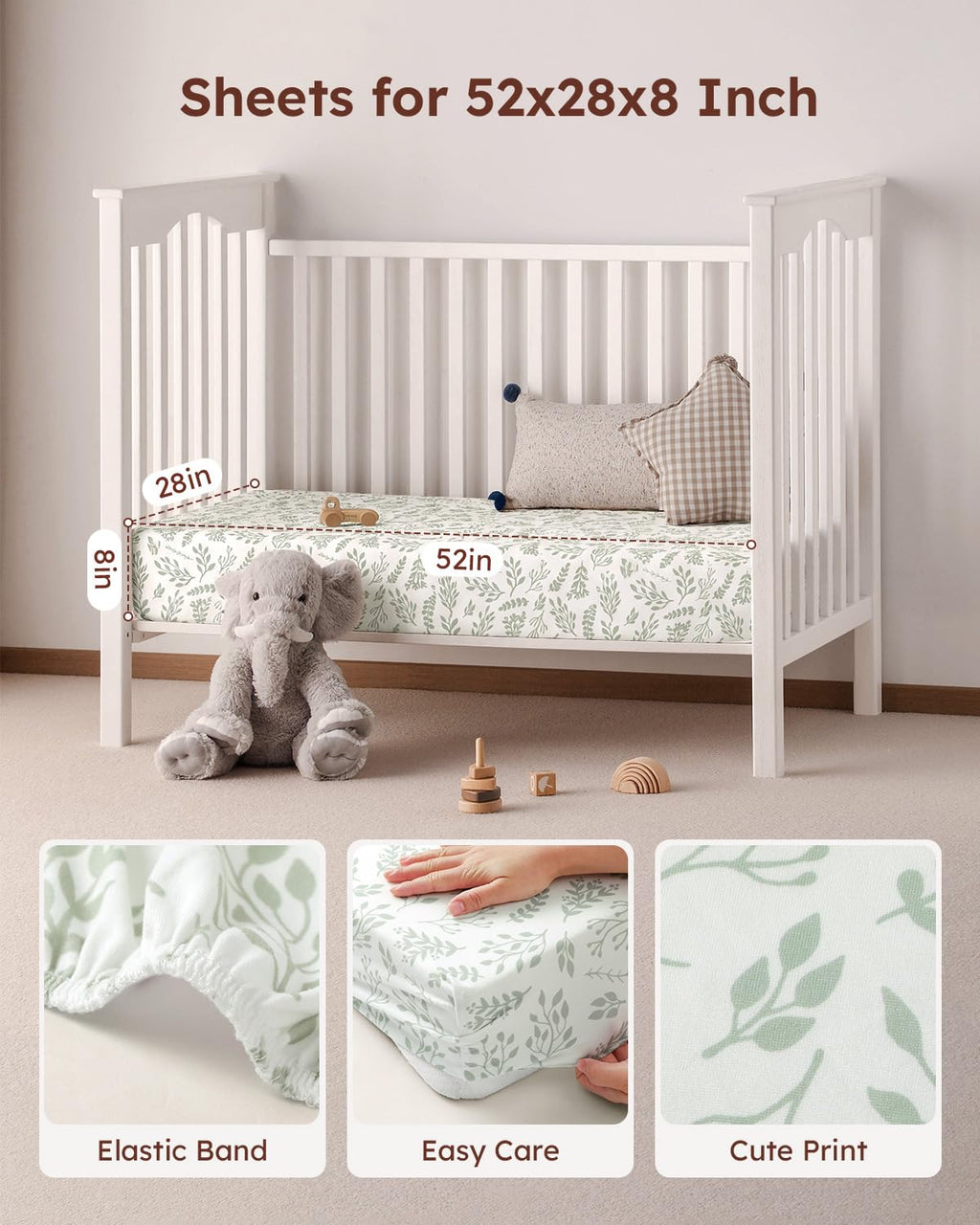 Yoofoss 2-Pack Baby Crib Sheets for Boys Girls 52x28 (Green+Leaf) | Soft & Breathable & Cozy, Fitted Crib Mattress Cover Set for Baby Bed and Toddler Mattress