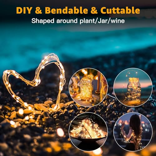 6 Pack Fairy Lights Battery Operated 7ft 20 LED Mini String Lights Twinkle Lights Silver Wire Firefly Starry Moon Lights for Mason Jars Wedding Party Christmas Centerpiece Table Decorations,Warm White