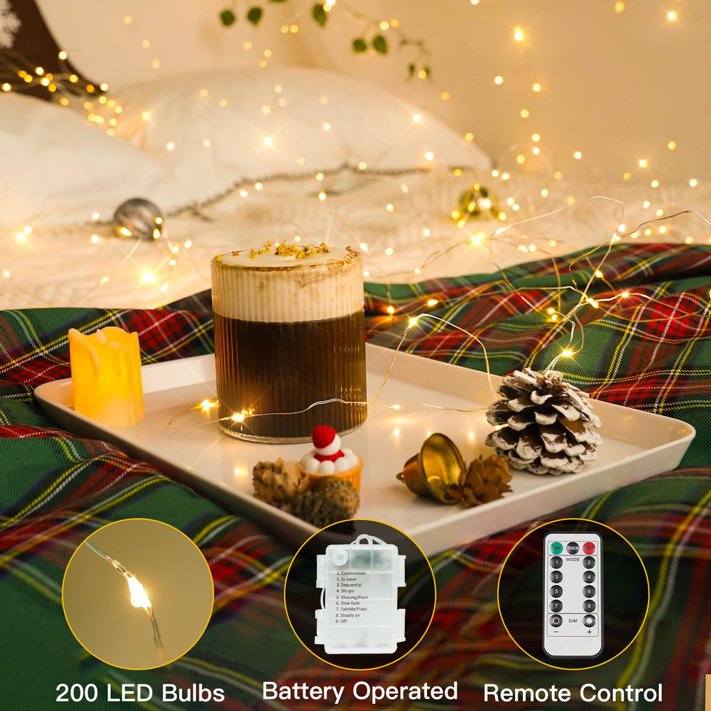suddus Fairy Lights Battery Operated with Remote, 33ft 100 LED Dimmable Twinkle Lights with Timer, Waterproof Copper Wire String Lights for Bedroom, Christmas, Tree, Indoor Outdoor Decor (Warm White)