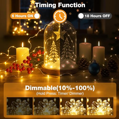 16FT 50 LED Fairy Lights Battery Operated with Timer, Warm White