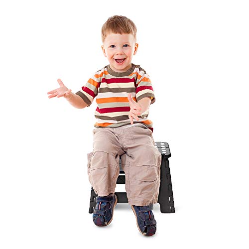ACSTEP Folding Step Stool 9 Inch, Non-Slip Foldable Stools for Kids, Black | Heavy Duty Collapsible Foot Stool, Lightweight, Holds 300 lb for Toddler/Adults Kitchen Bathroom Bedroom Outdoor, with Handle