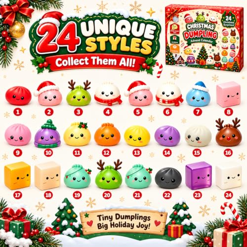 Squishy Advent Calendar 2026, 24-Day Christmas Gift with Mini Squishies (F) | Enjoy 24 days of Christmas surprises with soft mini squishies, festive characters, and a colorful gift box.