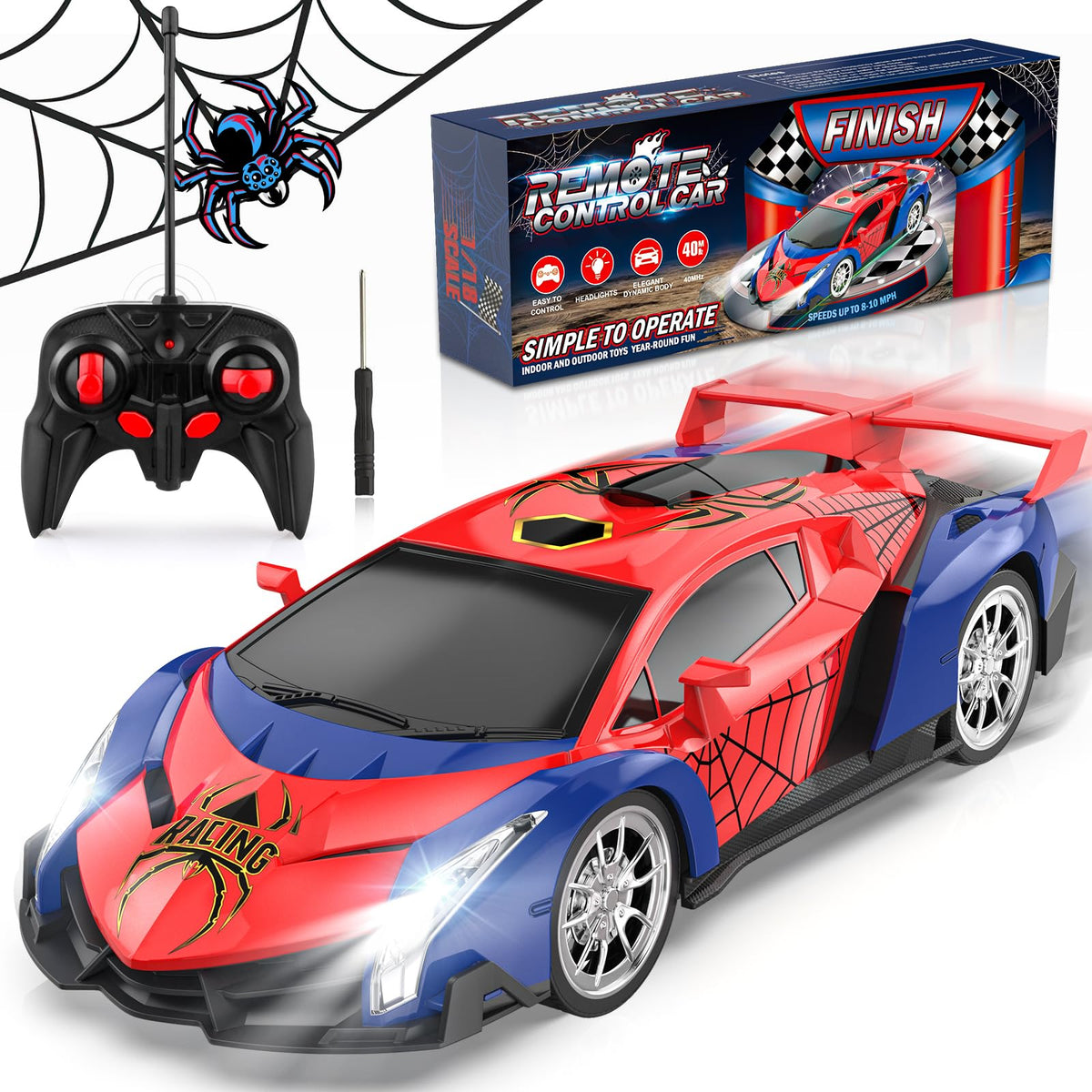 Growsland Remote Control Car for Kids, RC Cars for Boys Kids 1:18 Electric Vehicle Toy Car Hobby Racing Car Toys with Lights & Controller, Birthday Gift for 3 4 5 6 7 8 9 Year Old Boys Girls