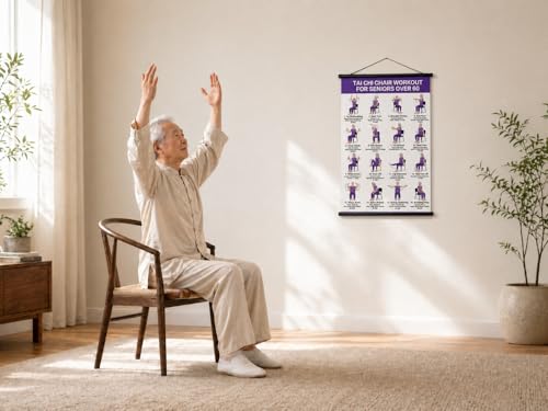 Tai Chi Chair Workout Chart, Chair Tai Chi for Seniors Poster, 16 x 24 Inch | Seated Tai Chi for Beginners: 16 Illustrated Chair Exercises for Balance, Flexibility and Mobility, Easy to Roll Up and Store
