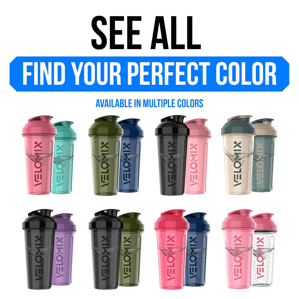 VELOMIX 2 Pack 28oz Protein Shaker Bottle for Protein Mixes, Black/Transpar | 2x Wire Whisk, Leak Proof Shaker Cups for Protein Shakes, Stackable, Dishwasher safe, BPA free, Pre Workout and Fitness ready