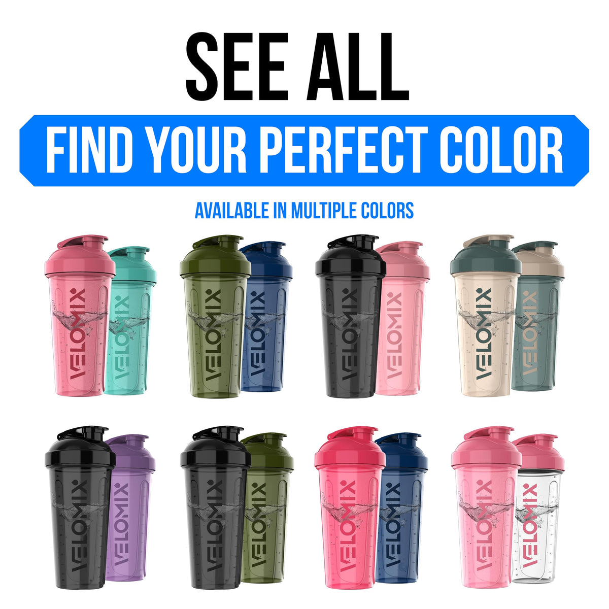 VELOMIX 2 Pack 28oz Protein Shaker Bottle for Protein Mixes, Black/Transpar | 2x Wire Whisk, Leak Proof Shaker Cups for Protein Shakes, Stackable, Dishwasher safe, BPA free, Pre Workout and Fitness ready