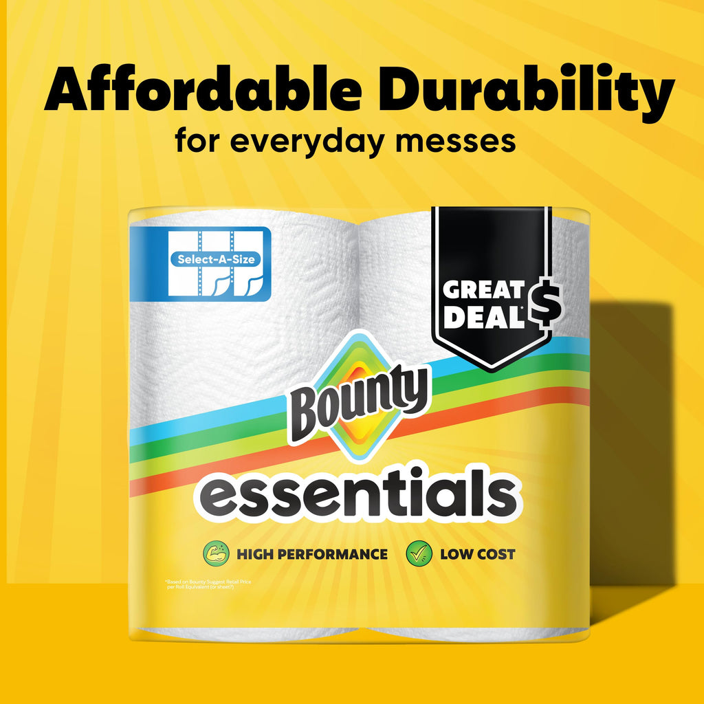 Bounty Essentials Select-A-Size Paper Towels, 6 Double Rolls, White, 108 Sheets Per Roll