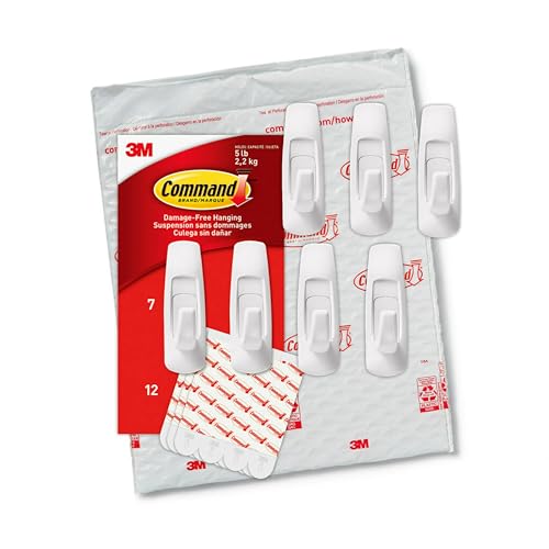 Command Large Utility Hooks, 7-Hooks, 12-Strips, Organize Damage-Free | Damage-Free Hanging Wall Hooks with Adhesive Strips, No Tools Adhesive Hooks for Hanging Decor, Holds up to 5 lb