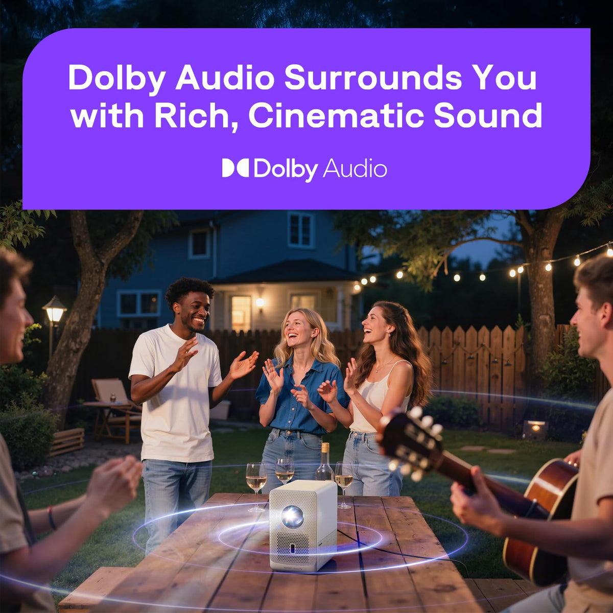 Aurzen Roku TV D1R Cube Smart Outdoor Projector with WiFi and Bluetooth | Roku TV Built-in, Sealed Optical Engine, 1080P FHD, DoIby Audio, Portable Mini Projector for Home/Outdoor Movie Soccer Game
