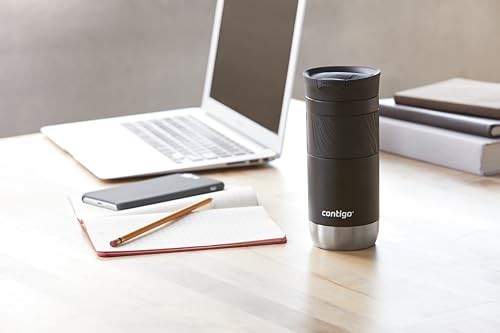 Contigo Byron Vacuum-Insulated Stainless Steel Travel Mug, Licorice, 16oz | Leak-Proof Lid, Thermalock Insulation, Hot 6 Hrs or Cold 12 Hrs, One-Handed Drinking, Textured Grip, Fits Car Cup Holders