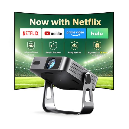 【Officially-Licensed APP & Native 1080P】Thinnest 1.81" Smart Mini Projector with WiFi and Bluetooth, Auto Focus & Keystone Portable Outdoor Projector, VOPLLS 250 ANSI 4K Home Movie Projector