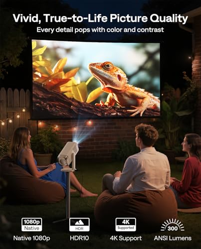 Aurzen BOOM Air Google TV Portable Projector with USB-C Powered, Off-White | Smart Projector with WiFi and Bluetooth, for Outdoor & Home Movie, 4K Supported, Real-Time Focus, Dolby Audio, Flexible Stand