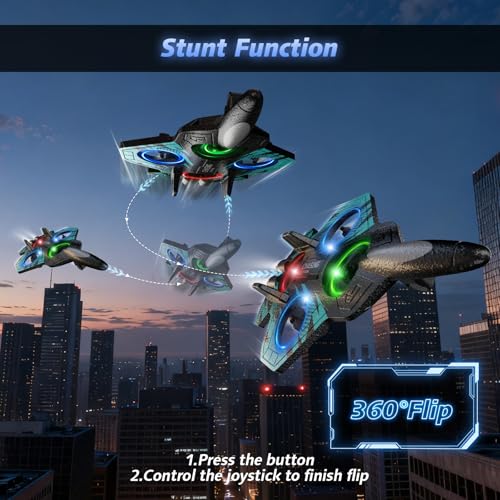 FUNPX Foam RC Plane with 3 Drone Batteries and 3*AAA Batteries (Black/Blue) | 360° flips & stunts, LED night flying, headless mode for easy control, durable foam construction, ideal for beginners aged 6+