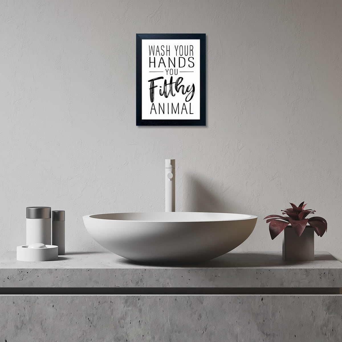 Bathroom Quotes Wall Decor, Black and White Bathroom Wall Art, Toilet Decor Signs Small Black Framed Canvas Art for Kid's Washroom