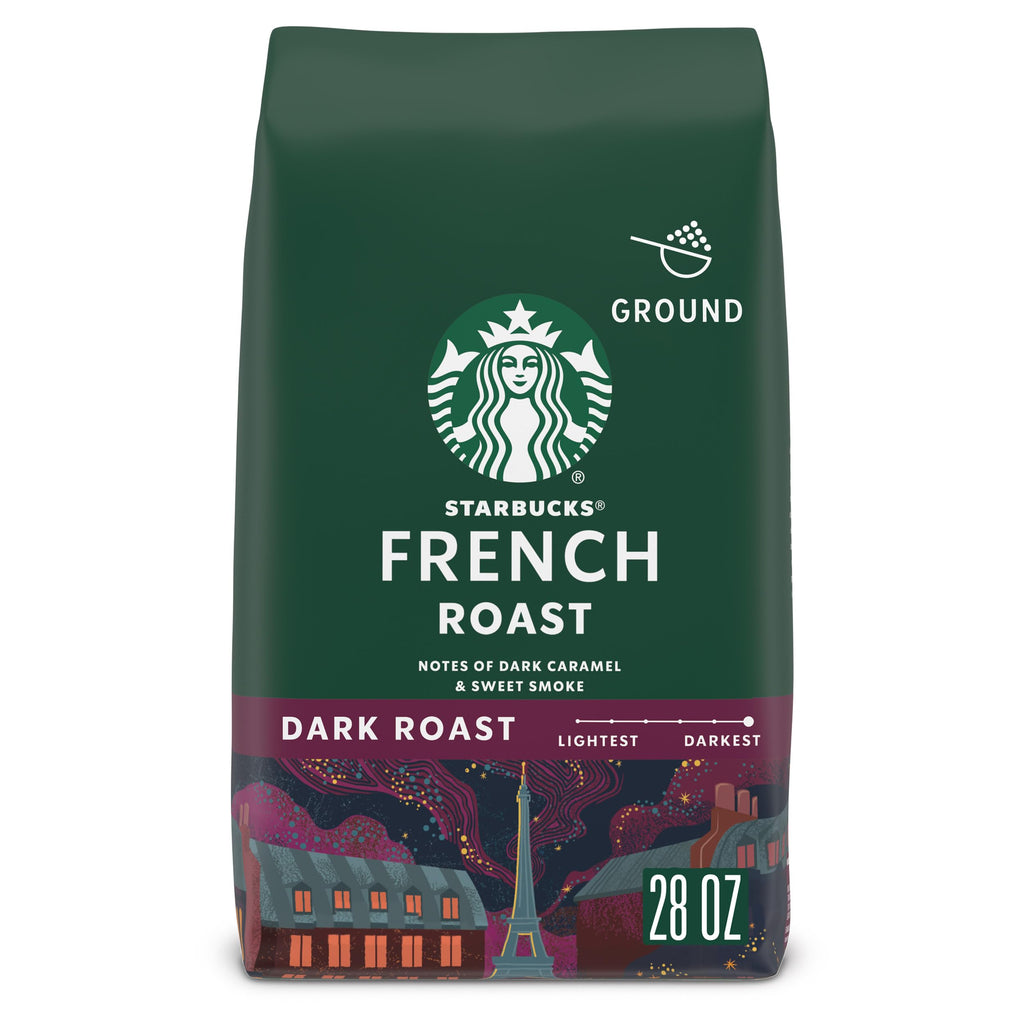 Starbucks Ground Coffee, Dark Roast Hot or Iced Coffee, French Roast, 28 oz | 100% Arabica ground coffee; Dark Roast French Roast; 1 bag, 28 oz