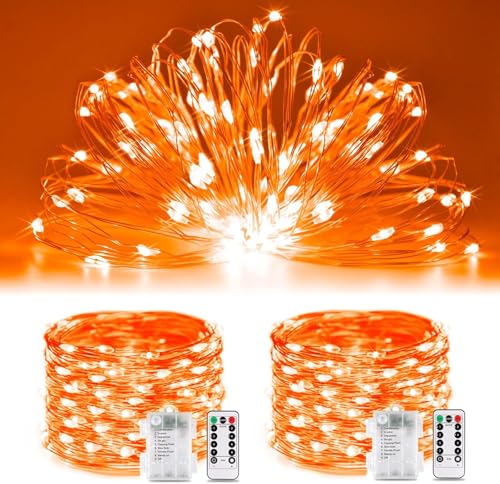JMEXSUSS 2 Pack Orange Fairy Lights Battery Operated, Total 200 LED 66ft
