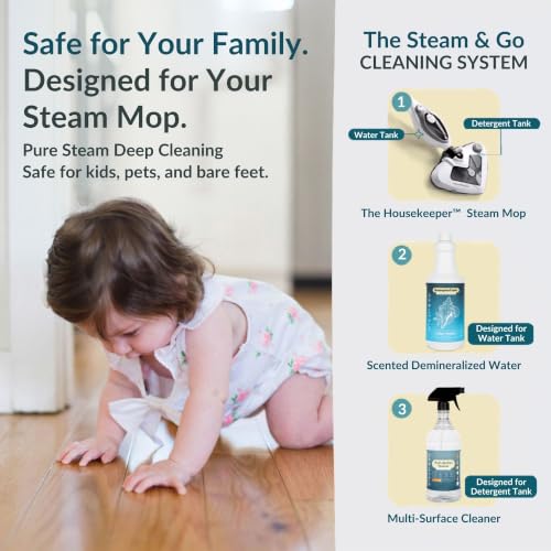 Steam & Go Demineralized Water for Steam Mop – Clean Ocean Scent, 32 oz (Pack of 1) | Scented Floor Cleaner Solution, Ready-to-Use, Compatible with Any Steam Cleaner