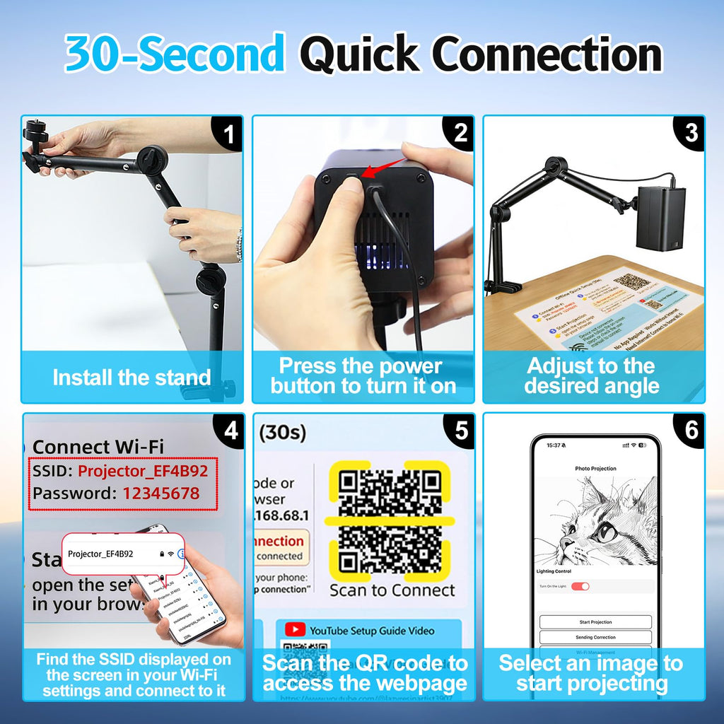 Art Projector for Tracing and Drawing - 5G WiFi & App-Free Web Control | Digital Sketch Projector with Stable Stand for Cookie Decor - Compatible with iOS/Android, Supports Online/Offline