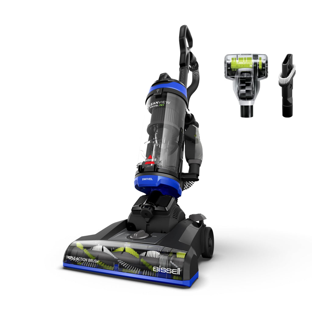 Bissell CleanView Swivel Vacuum, Triple Action Brush Roll, 3836 | Multi-cyclonic suction; extension wand; easy-empty dirt tank; swivel steering for maneuverability
