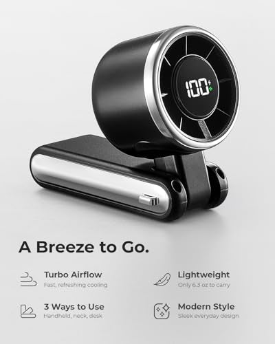 Bearwind Portable Handheld Turbo Fan - 5 Gear High Speed 4000mAh Rechargeable Mini Personal Hand Fan Blow Cold Air, Battery Operated Travel Essentials, Beach Vacation, Gifts for Women, Men (Black)