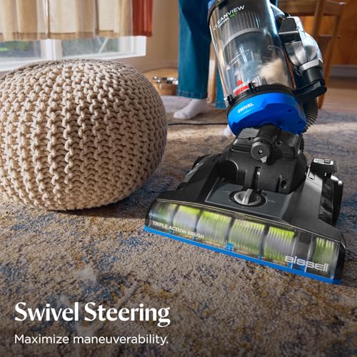 Bissell CleanView Swivel Vacuum, Triple Action Brush Roll, 3836 | Multi-cyclonic suction; extension wand; easy-empty dirt tank; swivel steering for maneuverability