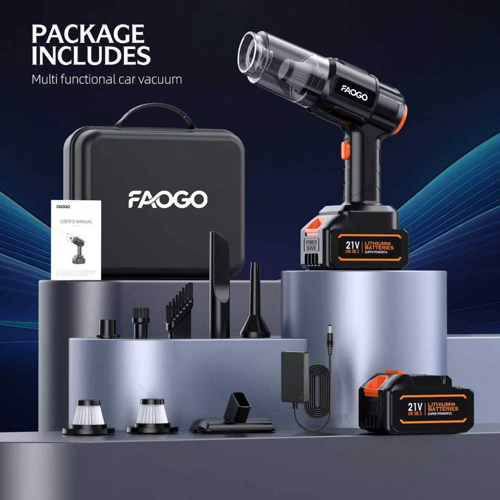 Car Vacuum Portable Cordless, 50000Pa High Power Brushless Motor, Rechargeable Handheld Vacuum with 2 Batteries & Charger, 6-in-1 Vacuum Cleaners for Home, Pet Hair & Keyboard, Ink Black