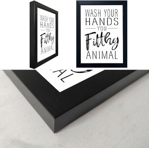 Bathroom Quotes Wall Decor, Black and White Bathroom Wall Art, Toilet Decor Signs Small Black Framed Canvas Art for Kid's Washroom