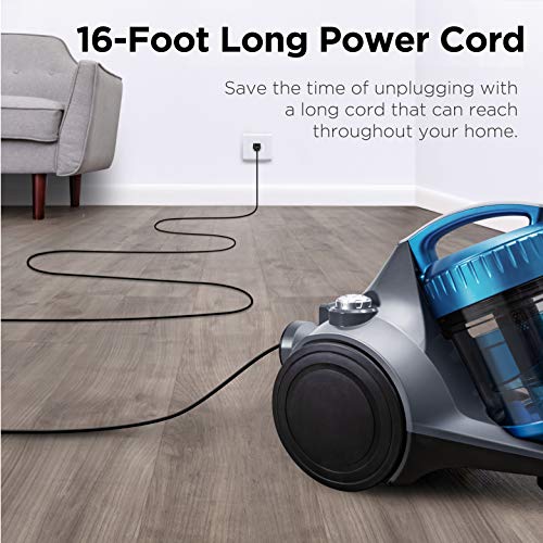 Eureka Whirlwind Bagless Canister Cleaner NEN110A Lightweight Corded Vacuum for Carpets and Hard Floors, Blue