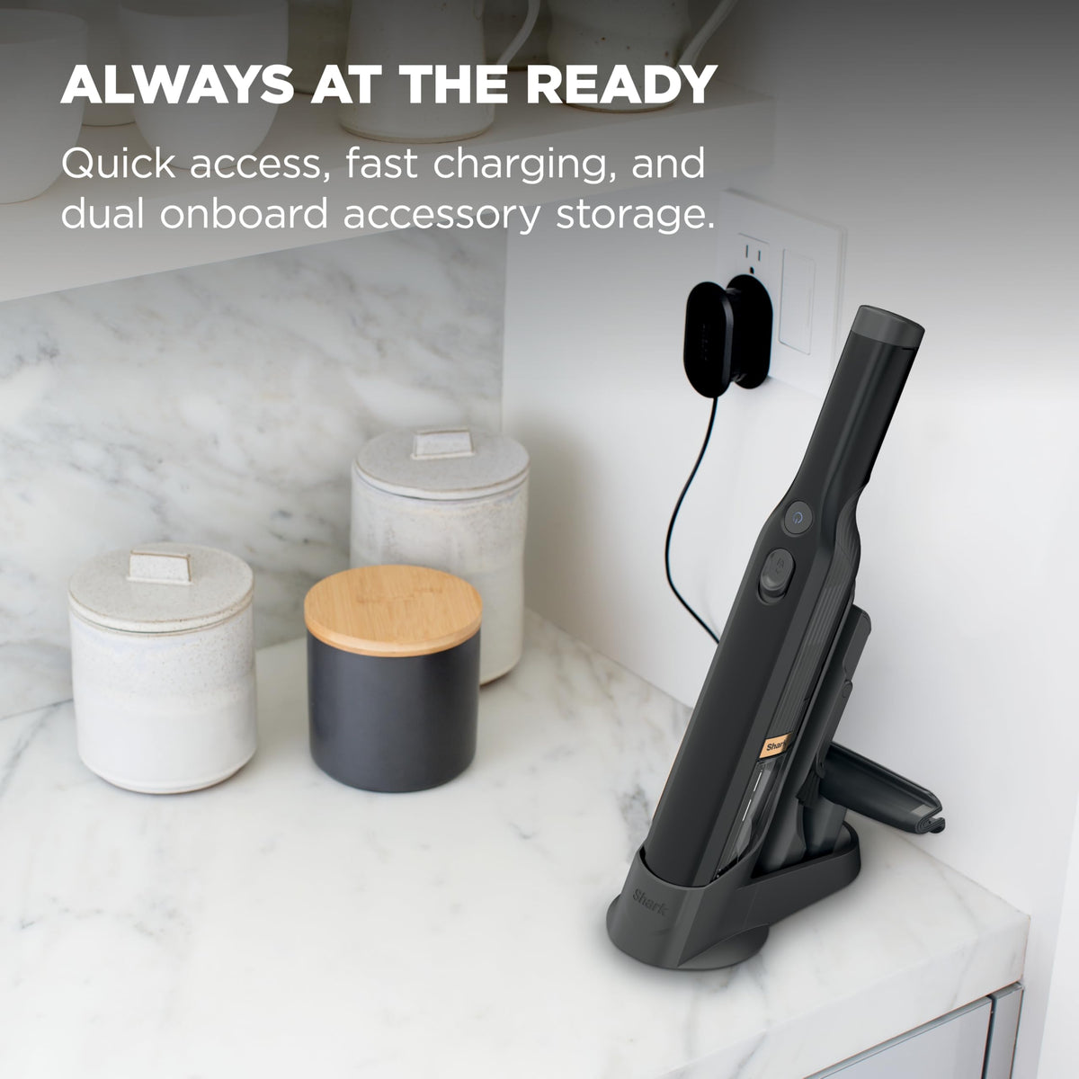 Shark WANDVAC Cordless Hand Vac, Black, WV201BK | Lightweight at 1.4 Lbs., Powerful Suction for Pet Hair, Charging Dock, One-Touch Empty, Car & Home, Duster Crevice Tool