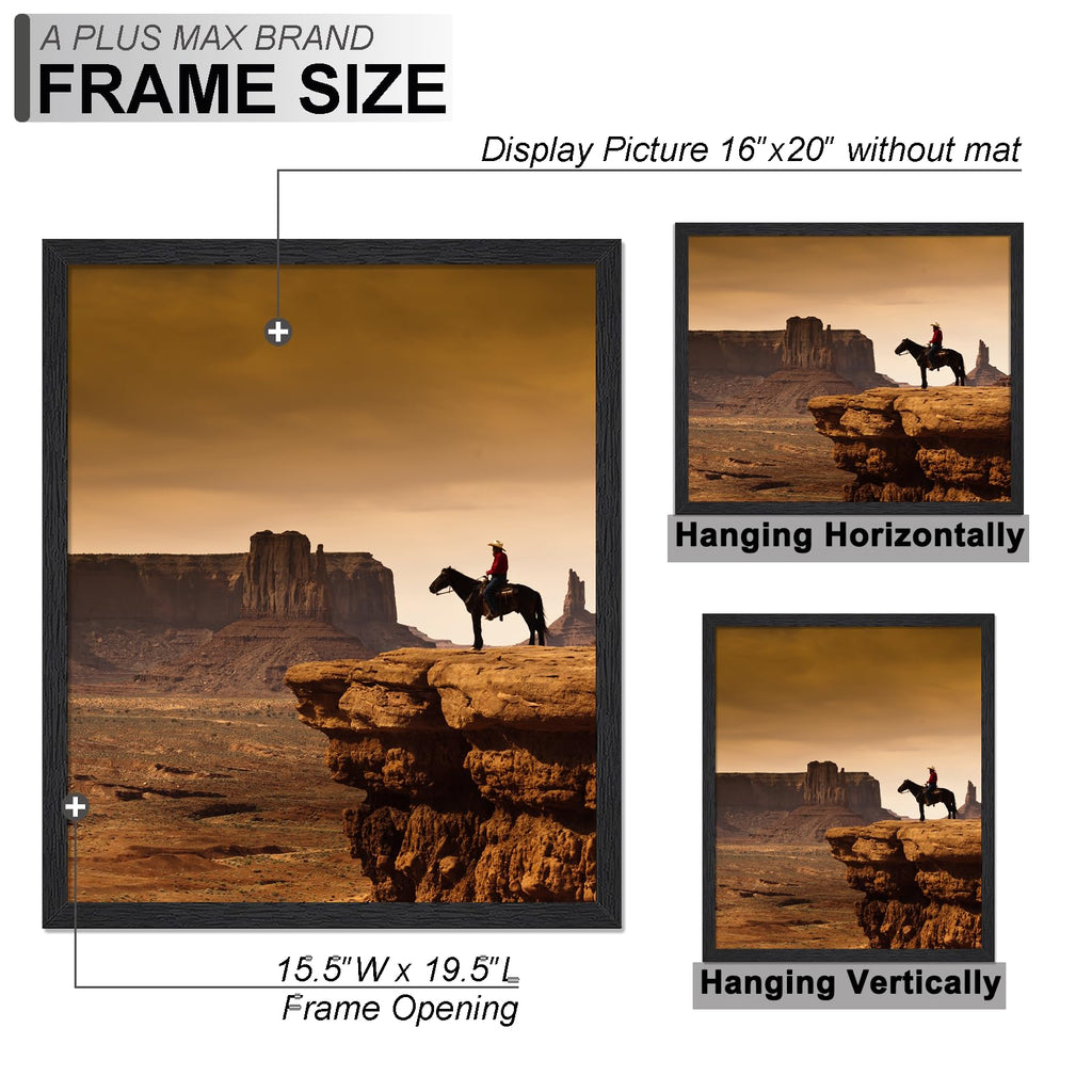 A PLUS MAX 16x20 Picture Frame Black Light Weight Wall Mount | 16 x 20 Inch Black Wood-grain Engineered Wood Material Frame for 16by20 Rectangular Photo Poster - 1 Pack/Black/16x20