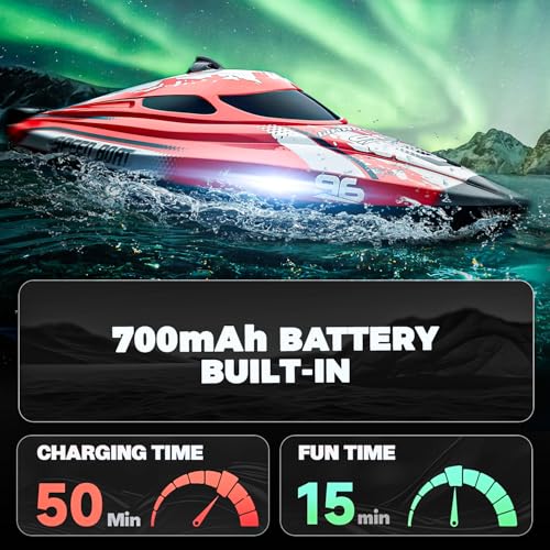 BEZGAR RC Boat TX126-12 Inch Remote Control Boat for Lakes and Pools | 25 KPH High Speed; Waterproof Design; 700mAh Rechargeable Battery; Ideal Toy Boat for Kids Adults; Red