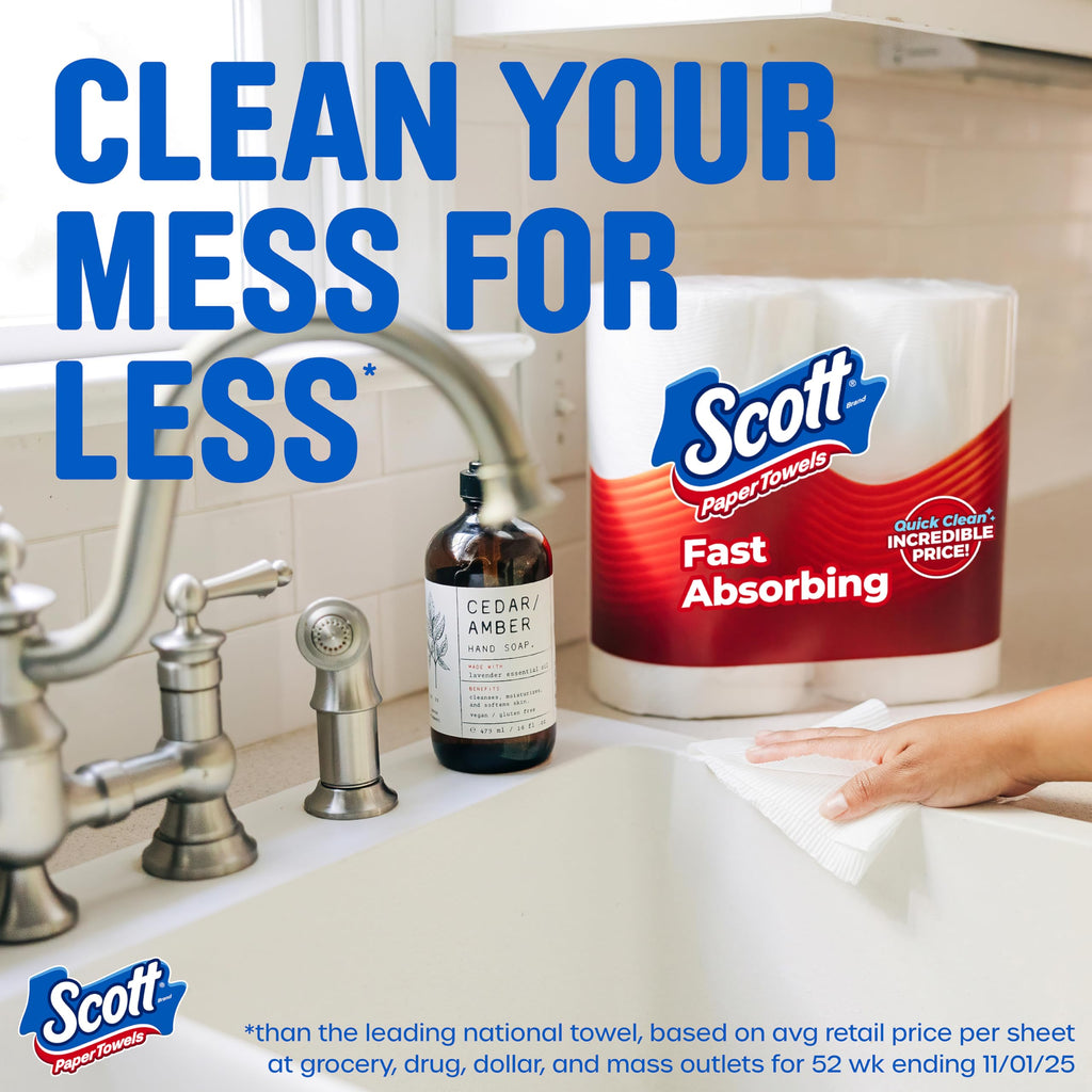 Scott Paper Towels, Choose-A-Sheet, 6 Double Rolls, 108 Sheets Per Roll | Absorbent, Deep-Cleaning Ridges, Virtually Lint-Free, Reliable