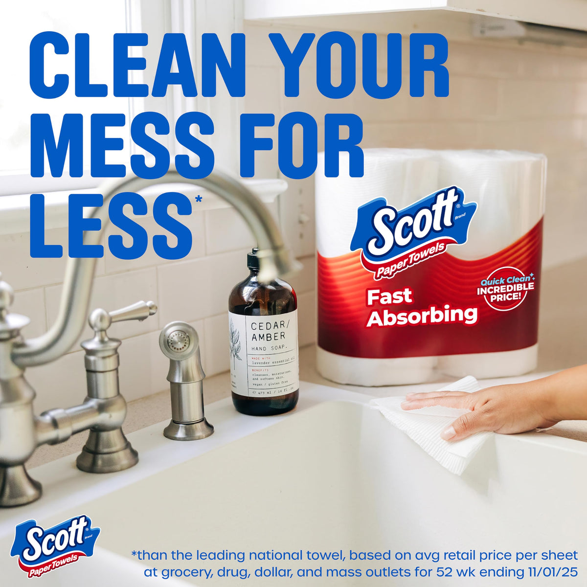 Scott Paper Towels, Choose-A-Sheet, 6 Double Rolls, 108 Sheets Per Roll | Absorbent, Deep-Cleaning Ridges, Virtually Lint-Free, Reliable