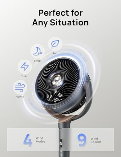 DREO Pedestal Fan for Bedroom, 100ft Airflow, Quiet DC Motor Standing Fan | 9 Speeds & 4 Modes, 120° Manual Vertical Tilt Floor Fan, 37-42" Adjustable Height, 8H Timer for Home Office