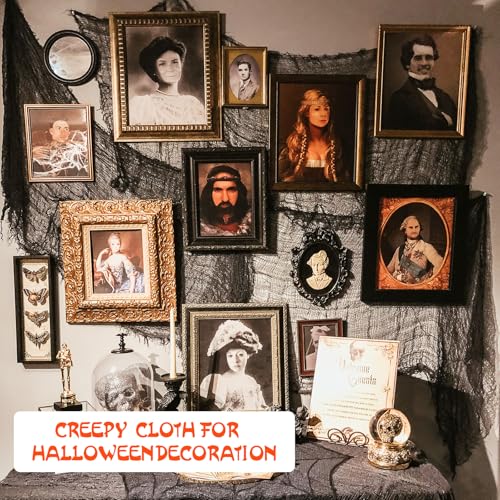 Mcupper 6-Pack 30 x 72 inches Halloween Creepy Cloth Decorations, Black | Halloween Gauze Fabric for Spooky Party, Haunted House, Indoor, Outdoor, Yard Decor