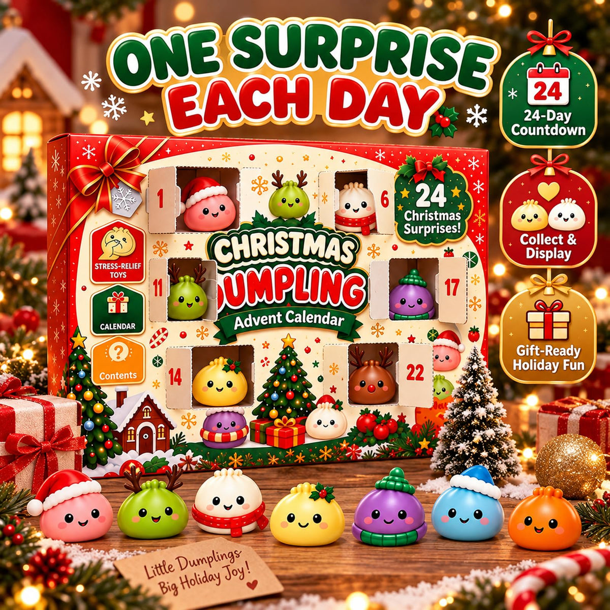 Squishy Advent Calendar 2026, 24-Day Christmas Gift with Mini Squishies (F) | Enjoy 24 days of Christmas surprises with soft mini squishies, festive characters, and a colorful gift box.