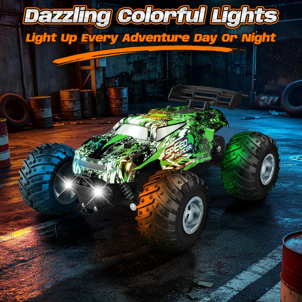 Remote Control Car All-Terrain 1:18 Rc Car with LED Lights 2 Batteries | 2WD Rc Truck, 50Min Play, 2.4GHz, 20KM/H Sturdy Off Road Remote Control Truck Toys for Boys Girls, Christmas Birthday Gift