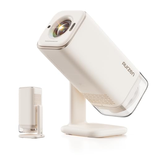Aurzen BOOM Air Google TV Portable Projector with USB-C Powered, Off-White | Smart Projector with WiFi and Bluetooth, for Outdoor & Home Movie, 4K Supported, Real-Time Focus, Dolby Audio, Flexible Stand