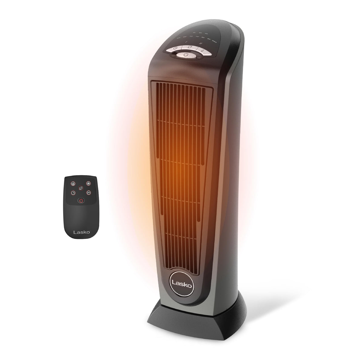 Lasko 23" Ceramic Tower Space Heater with Remote Control - Silver - 751320 | 1500W, Widespread Oscillation, 2 Heat Settings, Portable Tower Heater for Indoor Use and Office, Timer, Overheat Protection