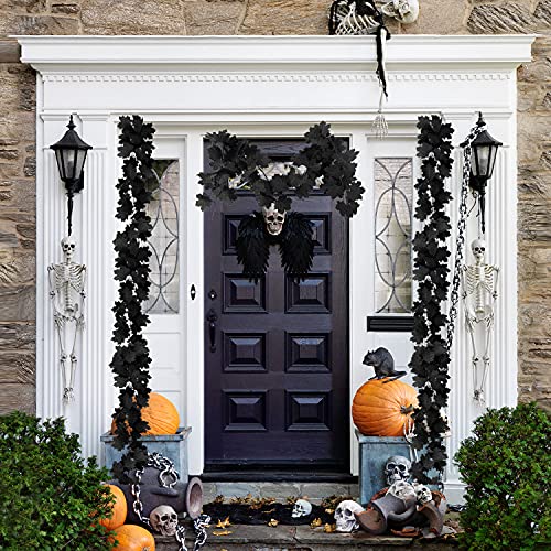 2Pcs Black Maple Leaf Garland Halloween Artificial Fall Leave Vines | 11.8FT, Fall Floral Garlands Thanksgiving Decor for Home Wedding Party