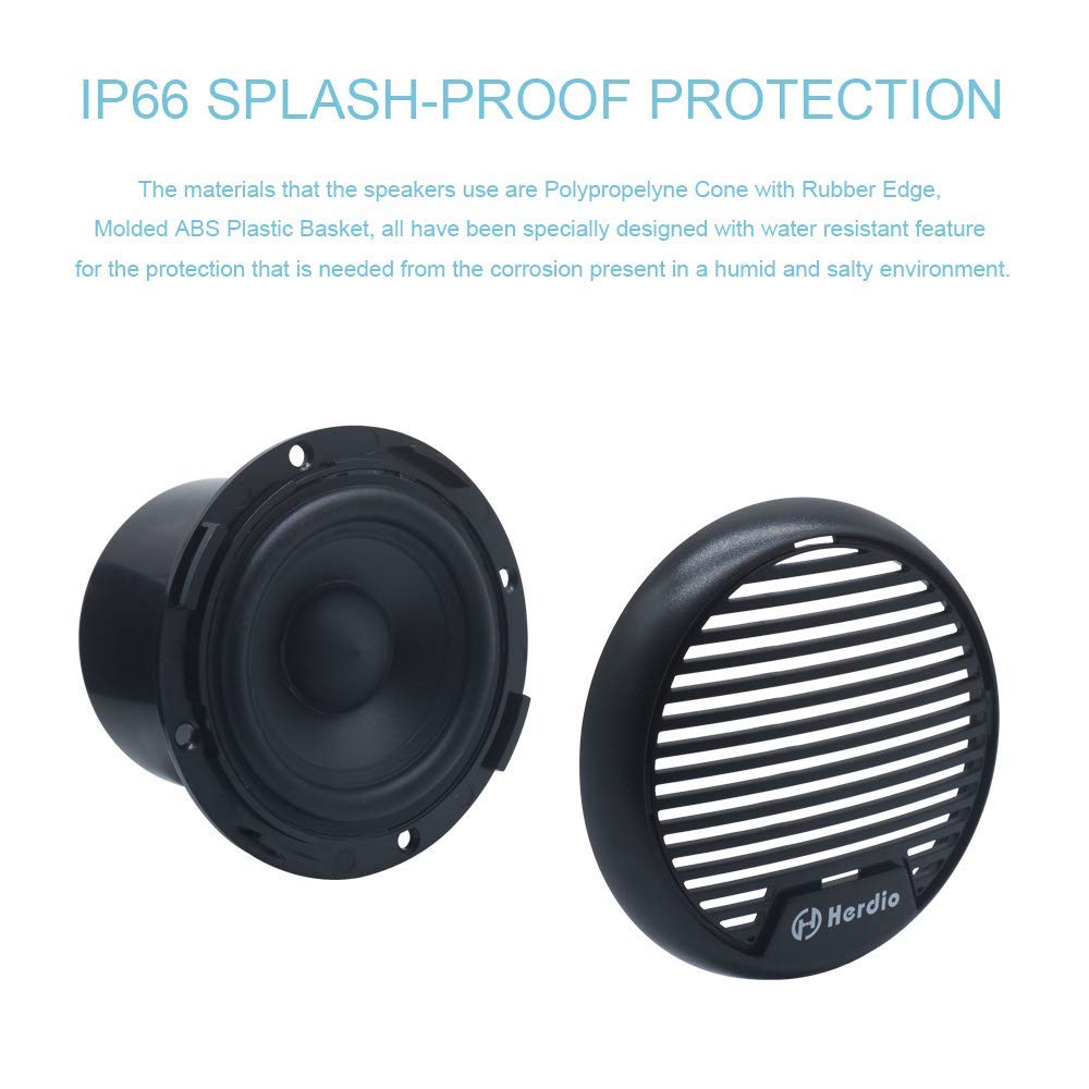 Herdio 3 Inch Waterproof Marine Speakers 2 Way Full Range Audio Stereo System Motorcycle Speaker with MAX Power 140 W (Pair) for Motorcycle,Boat,UTV,ATV,Golf Carts,Powersports,CAR,SPA,Hottub(Black)