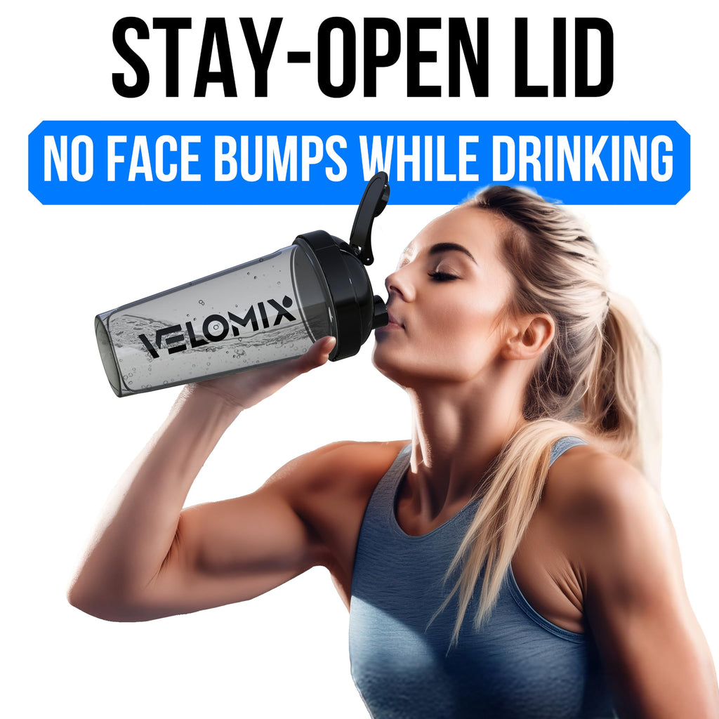 VELOMIX 2 Pack 28oz Protein Shaker Bottle for Protein Mixes, Black/Transpar | 2x Wire Whisk, Leak Proof Shaker Cups for Protein Shakes, Stackable, Dishwasher safe, BPA free, Pre Workout and Fitness ready