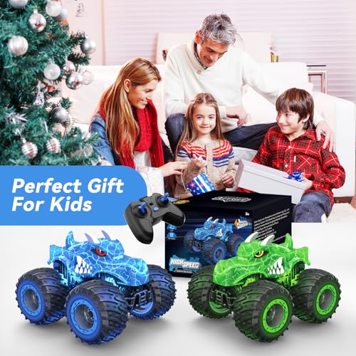 AUUGUU Remote Control Car, 2.4GHz Monster Trucks Toys with Light Spray, Birthday Gift for Kids 3 4 5 6 7 8, All Terrain RC Cars, Toys for Boys Girls 3+ Year Old
