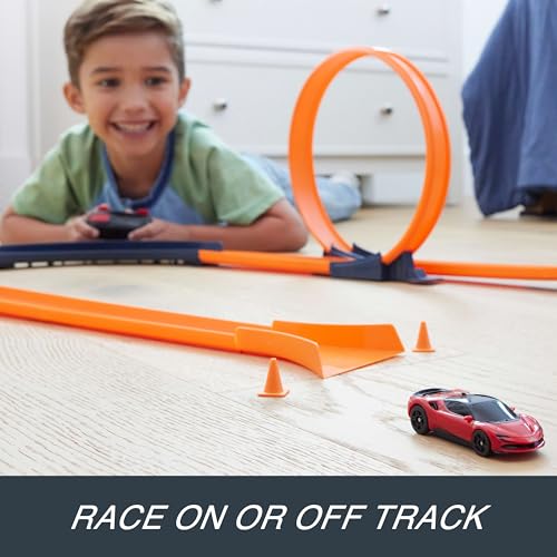 Hot Wheels RC Ferrari SF90 Stradale Assetto Fiorano, Toy Car | Remote-Control 1:64 Scale Toy Car Recharges with USB Cable, Race On and Off Track, Booster Button for Speed