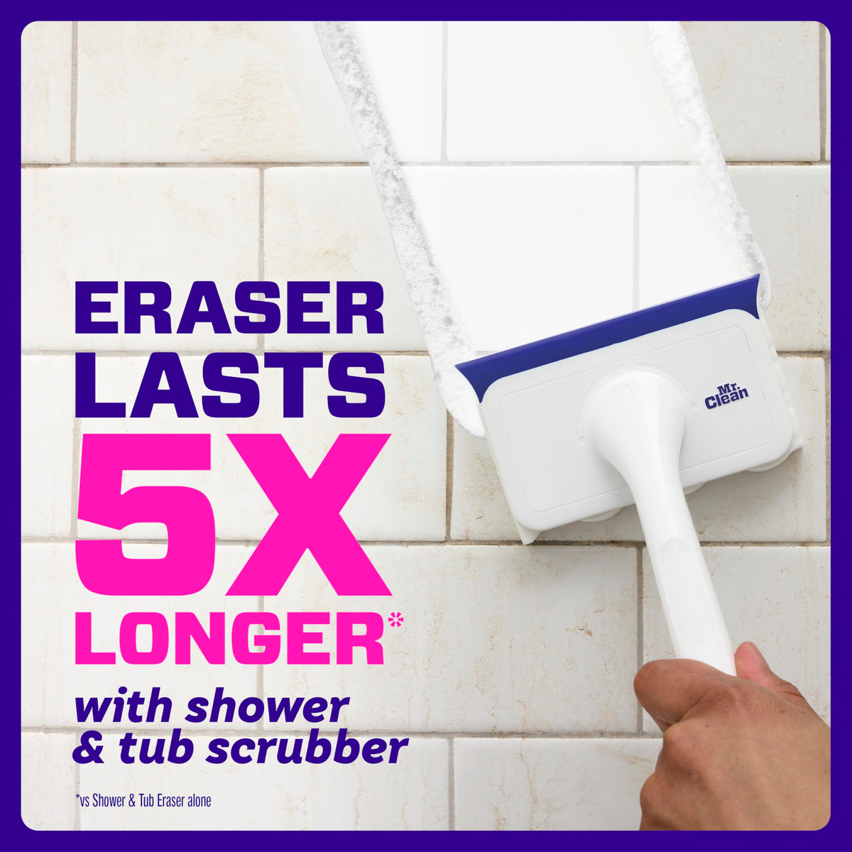 Mr. Clean Magic Eraser Shower & Tub Scrubber, Bathroom Cleaner, All in One Bathroom Cleaner, Lemon Starter Kit, 1 Scrubber & 2 Foaming Magic Erasers
