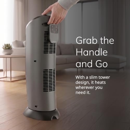 Lasko 23" Ceramic Tower Space Heater with Remote Control - Silver - 751320 | 1500W, Widespread Oscillation, 2 Heat Settings, Portable Tower Heater for Indoor Use and Office, Timer, Overheat Protection