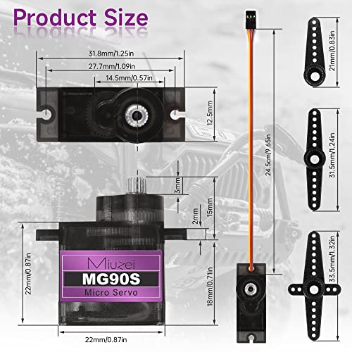 Miuzei MG90S 9G Micro Servo Motor Metal Gear for RC Plane Robot Arduino (4) | 2.0 kg.cm Torque, 0.08sec/60°Speed. 9 gram Mini Digital 180 Degree Steering Servo Kit for Helicopter Airplane Car Boat Diy