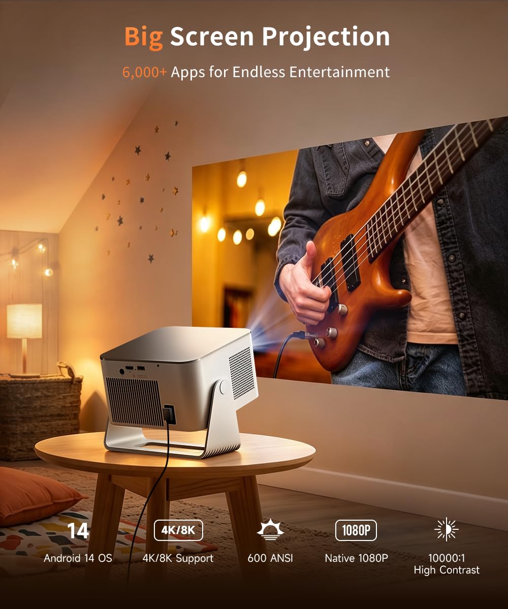 Magcubic HY350MAX Mini Projector, 600 ANSI, 4K Support, Auto Focus | Native 1080P Mini Portable Easy Setup 4-in-1 Auto WiFi 6 •BT5.4 • Android14 Movie Projector for Home Theater Outdoor
